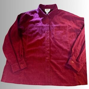Talbots Petites Stretch Corduroy Button-Front Shirt • Burgundy • Size L (Petite)